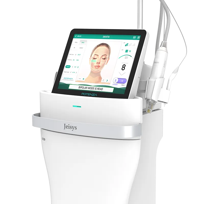 ポテンツァのマイクロニードルRFが真皮層へエネルギーを届け、コラーゲン再生を促す仕組みの図解